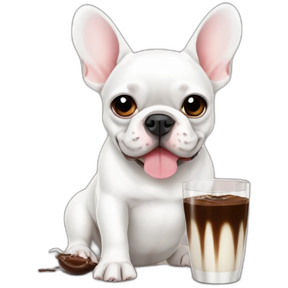 white FRENCH BULLDOg drinking coco emoji