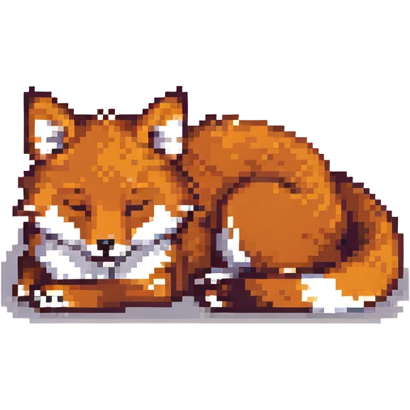 pixel art sleepy fox, retro style, warm muted colors, subtle grain, nostalgic aesthetic emoji