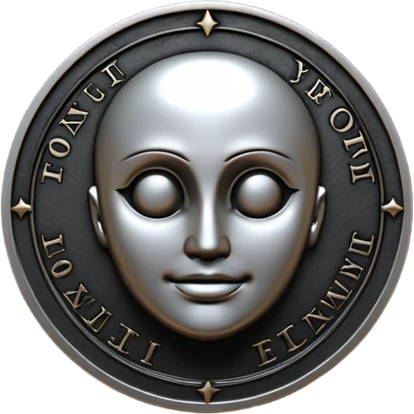 Emoji style, luxury gothic coin made of blackened metal, “FORTUNA” engraved in refined fashion typography, heavy sculptural form, subtle worn metal texture, avant-garde editorial aesthetic, no glow, no neon, flat emoji design, centered, transparent background emoji