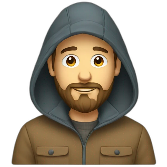 man with beard in coats drawing on a computer emoji