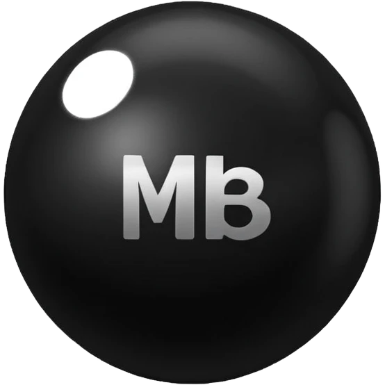 Black Ball with MB written on it. Nothing else no holes. emoji