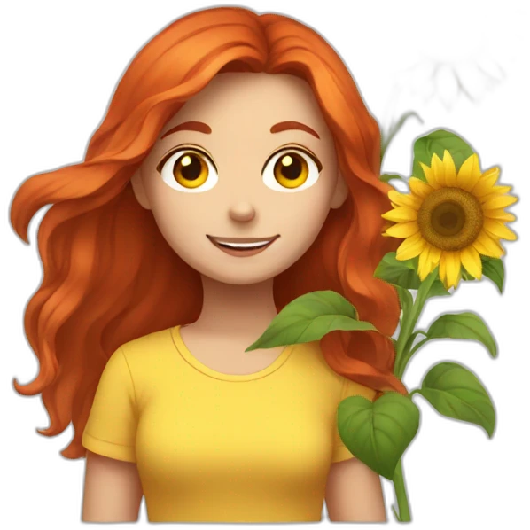 red-haired girl with a sunflower emoji