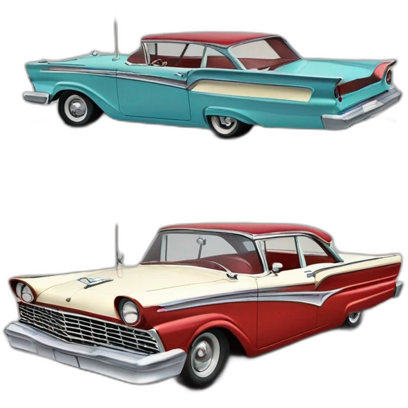 cartoonish drawing of 1957 Ford Fairlane by SpeedHunters; one car; front quarter emoji