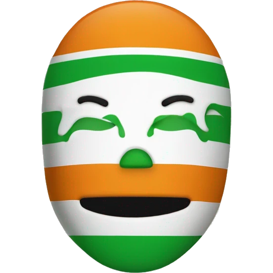 a smily emoji with a green, white and orange virtical stripes balaclava like the irish flag emoji