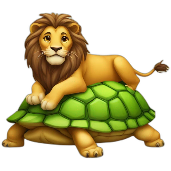 lion sur une tortue emoji