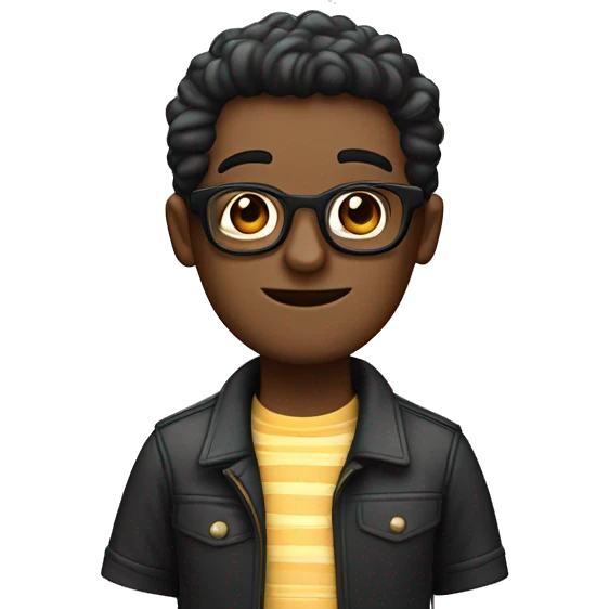 Un chico con pelo churros negro y con lentes emoji