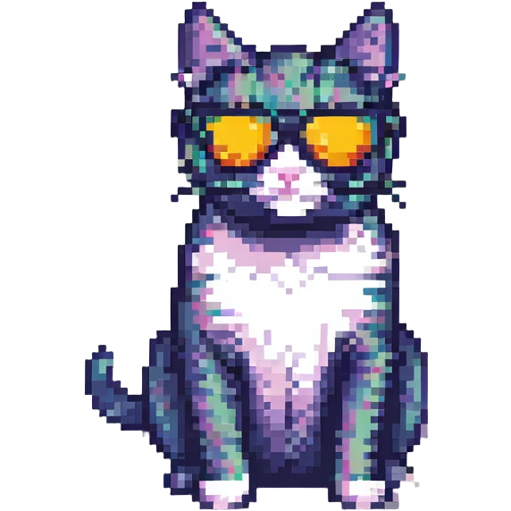 cat wearing sunglasses, retro and blocky pixel art style emoji