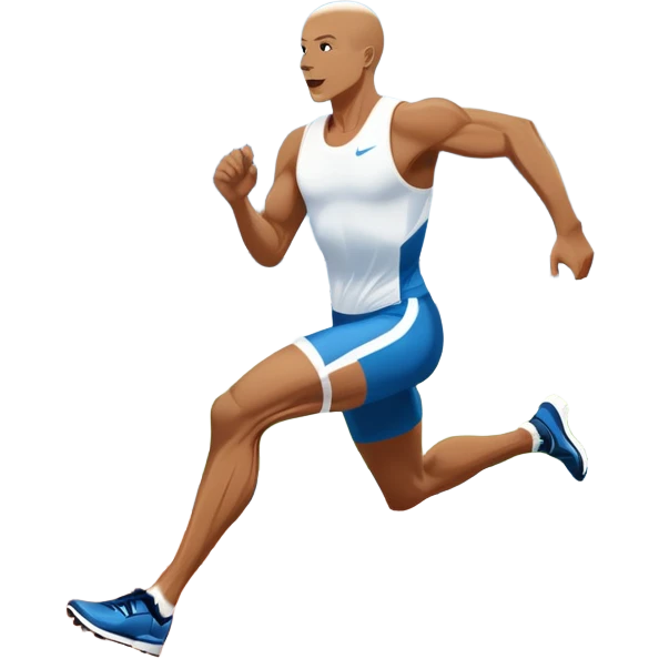 An icon showing a running track with lanes marked in white. A sprinter in mid-stride pushes forward, muscles tense. In the background, a large stadium filled with cheering fans and bright lights. The sky is clear and blue. Transparent background emphasizes the speed and energy of running. emoji