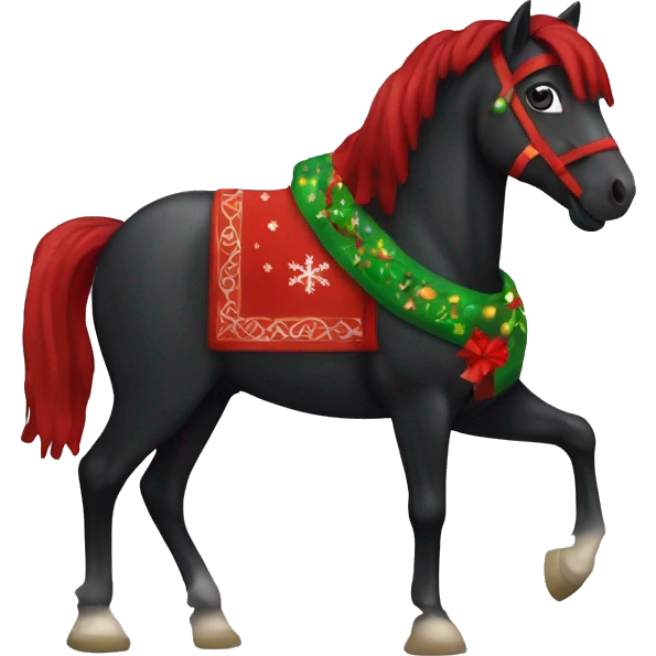 Black horse with a Christmas rug emoji