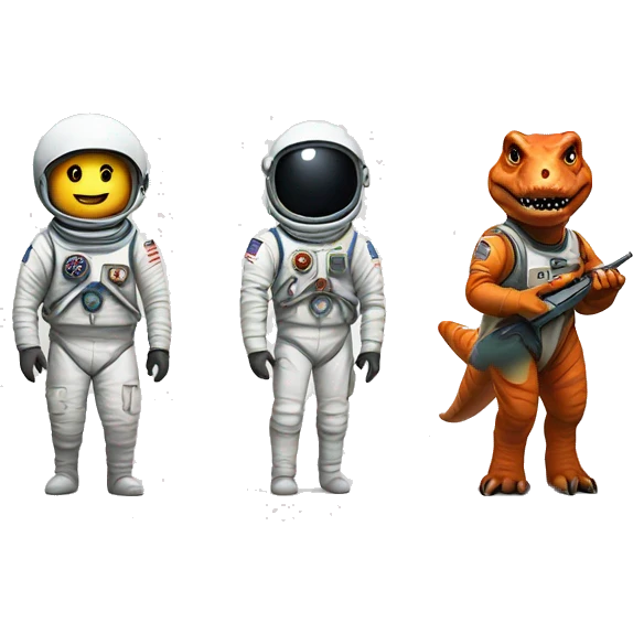 a solider, a astronaut and t-rex emoji