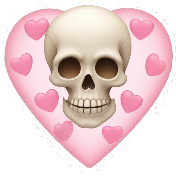 Skull with light pink hearts around it  emoji