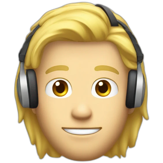 Homme blond, visage ovale, cheveux mis longs et lisses avec un casque de gamer sur la tête emoji