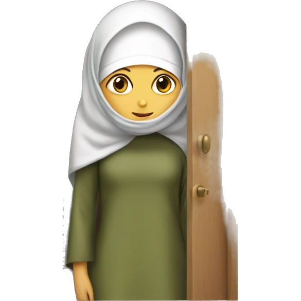 door and hijab girl hiding behind it emoji