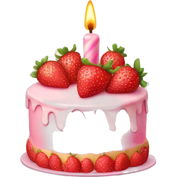 Pink strawberries and cream birthday cake with a candle emoji