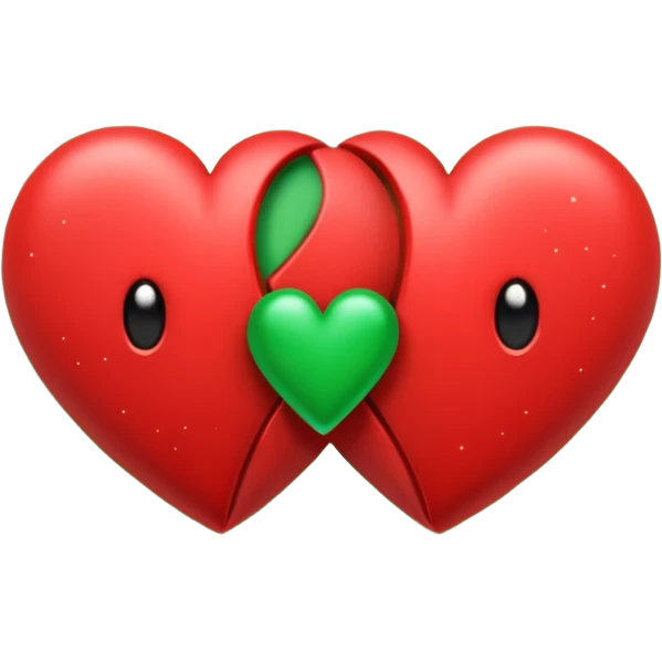two hearts orbiting around each other like binary stars. one is red, the other is green emoji