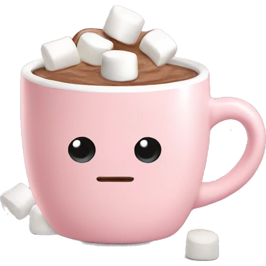 Light Pink mug of hot chocolate with marshmallows  emoji