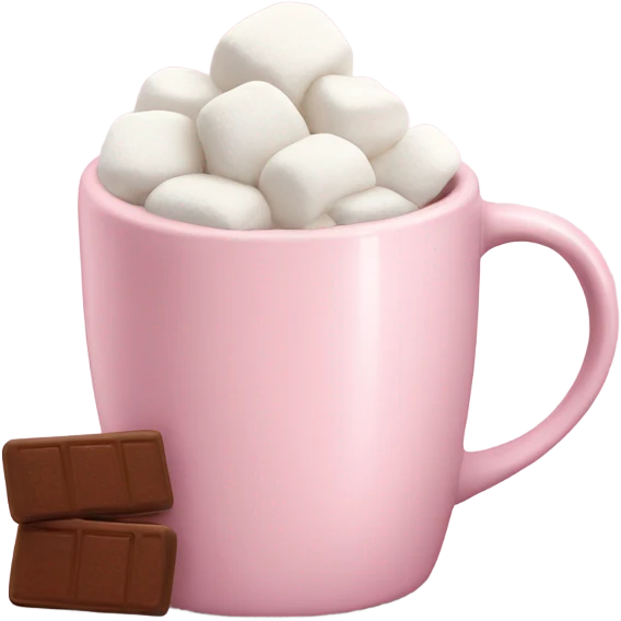 Light Pink mug of hot chocolate with marshmallows  emoji