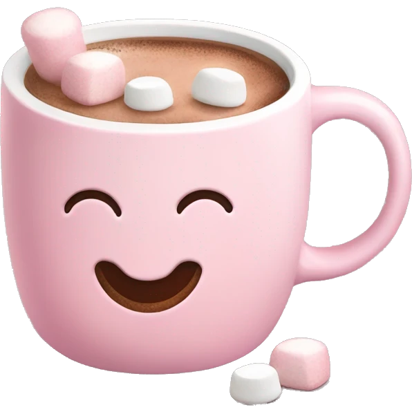 Light Pink mug of hot chocolate with marshmallows  emoji
