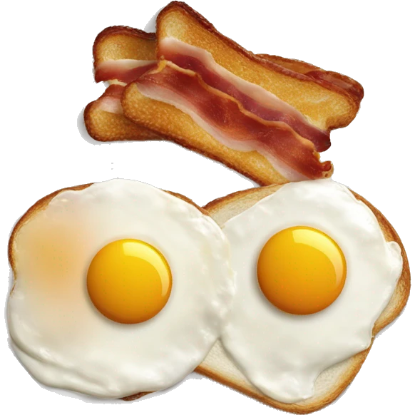 “Two fried eggs, crispy bacon, and buttered toast on a plate.” emoji