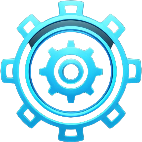 blue neon transparent minimalistic gear icon emoji