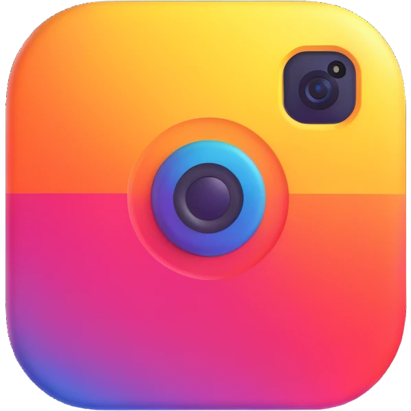 Instagram logo, 3D effect, glossy, playful colors emoji