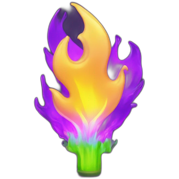 Fire Cyber emoji of a FUTURISTIC HIGHTECH 3D Fire colors Lemon green and purple neon Fire emoji
