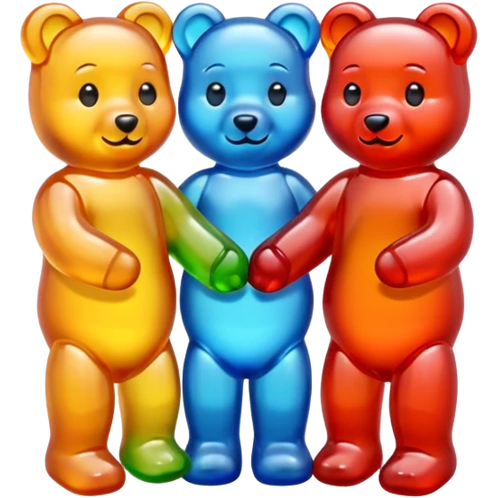 Three gummy bears holding hands emoji