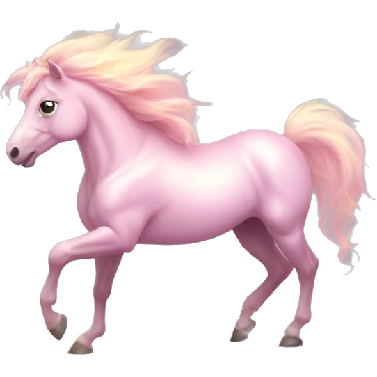 Horse "A pastel pink horse with a glowing, flowing mane, shimmering hooves, and a magical light aura following its elegant strides." emoji