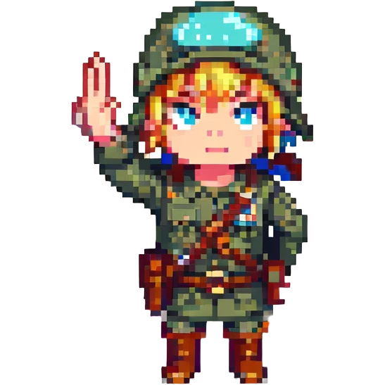Link performing a military salute with right hand on forehead, serious expression, no text, pixel art style, transparent background. emoji