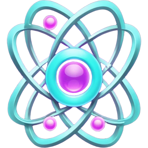futuristic minimalistic logo icon, glowing atom core with orbiting energy rings, neon purple (#8B5CF6) and cyan (#00E0FF) glow, representing Atom team creativity and innovation, dark background, clean tech design, no face, 1:1 aspect ratio emoji