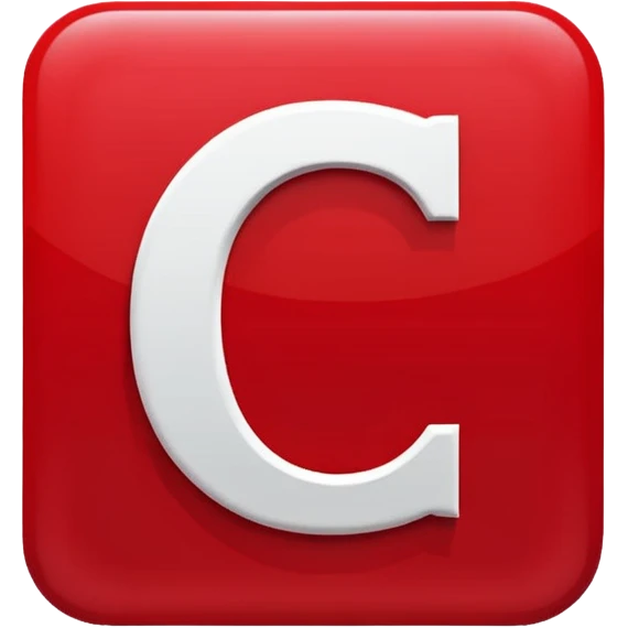 A bold white capital letter "C" centered inside a red rounded square, flat emoji design, glossy shiny light reflection on the top left, same style as 🅱️ emoji, simple and clean, transparent background, no extra elements emoji