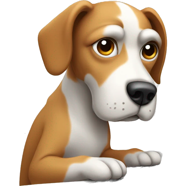 A slouching dog at the computer emoji