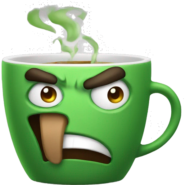 Green coffee cup that is angry emoji