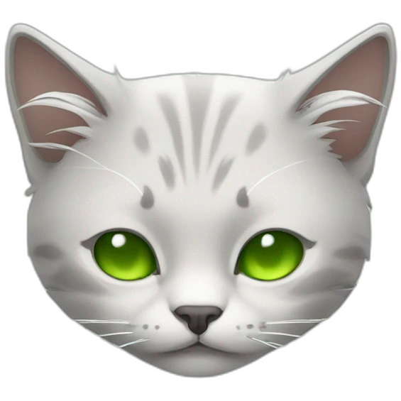 cat with white hair and gray highlights with green eyes sleeping emoji