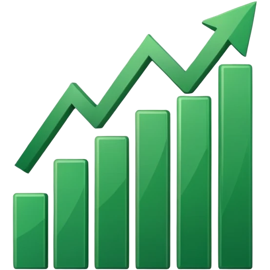 Create an emoji that shows a rising stock chart with a single upward arrow and a small company building symbol. emoji