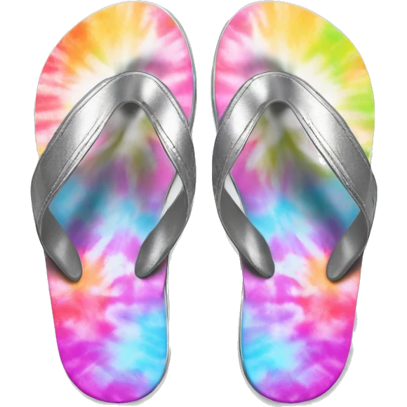 Realistic metallic silver and tie dye pair of summer flip flops isolated. emoji