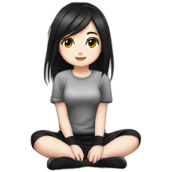 curvy emo girl sits on the floor straight view hands up black skirt белые трусики emoji