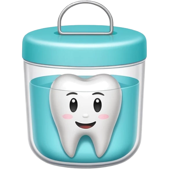 A small round plastic container with the phrase  "dental floss" on it emoji