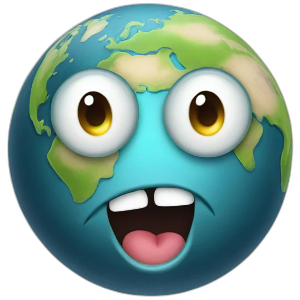 planet earth with cartoon face with smiling eyes emoji