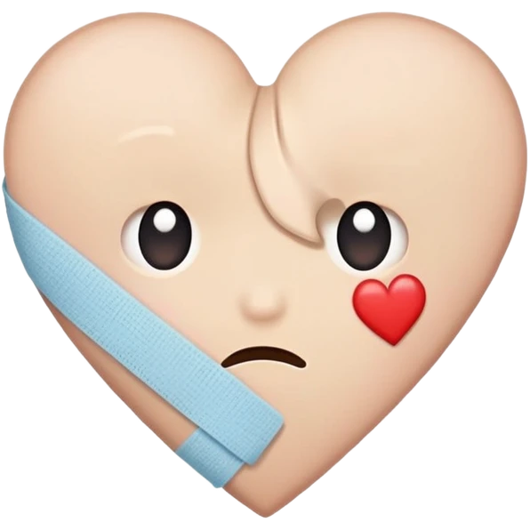An emoji-style illustration of a broken heart with a cute bandage or patch on it. Soft colors, slightly sad but hopeful expression, in a simple and clean cartoon style emoji