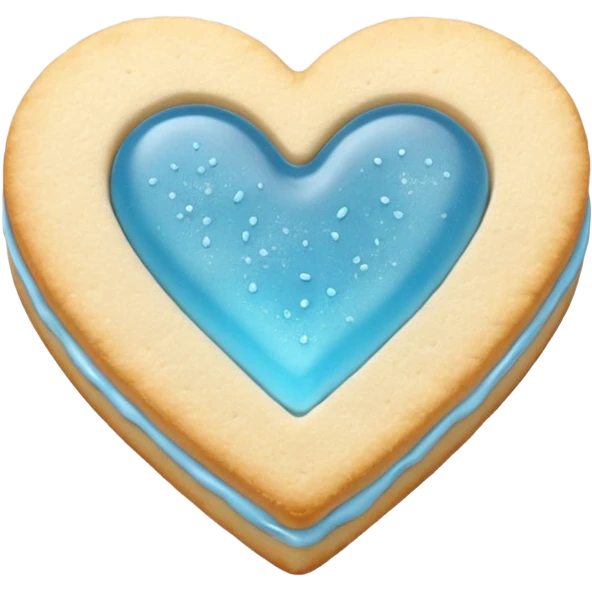 Realistic shortbread cookie in the shape of a heart with light blue jelly middle filling and sprinkled powder sugar on top. emoji