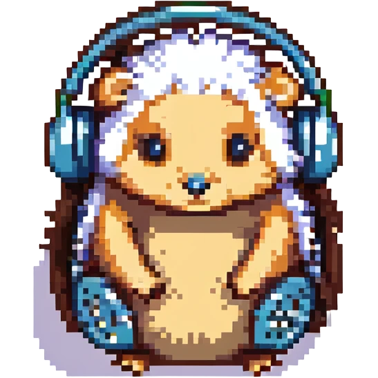 pixel art hedgehog with visible bone conduction headphones emoji
