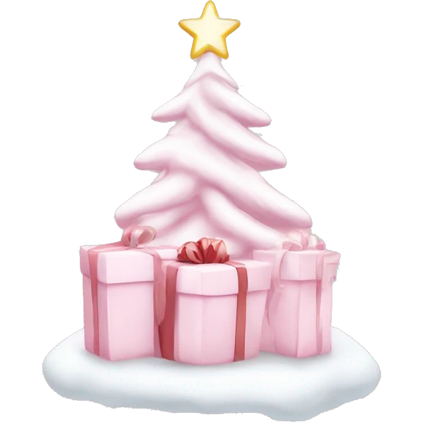 Light pink Christmas gifts under a white Christmas tree  emoji