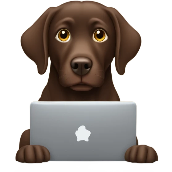 Chocolate lab typing on computer emoji