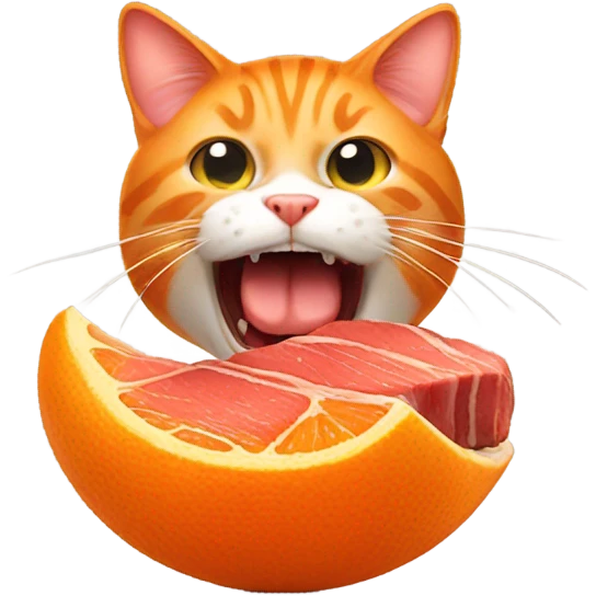 Orange cat with Steak in the mouth emoji