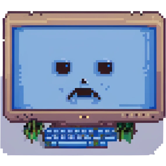 Blue screen of death with tiny ":(" face emoji