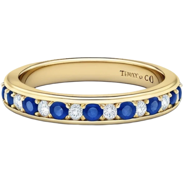 Detailed realistic sparkling Vintage Tiffany & Co. 18k Yellow Gold Vivid Blue Sapphire Half Eternity Band Ring emoji