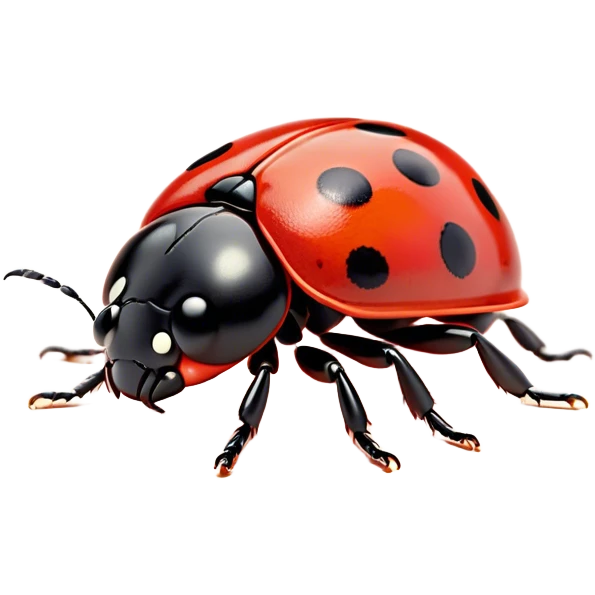 Beautiful and Majestic Ladybug Portrait Emoji, Head and body rendered in serene repose with a gentle, content smile, showcasing a tiny, perfectly rounded red shell with softly defined black spots and eyes gently closed in tranquil repose, Simplified yet exquisitely endearing features, highly detailed, glowing with a soft, drowsy red light, high shine, relaxed and utterly noble, stylized with an air of timeless garden beauty, soft glowing outline, capturing the essence of a beautiful and majestic ladybug that embodies the delicate charm of nature! emoji