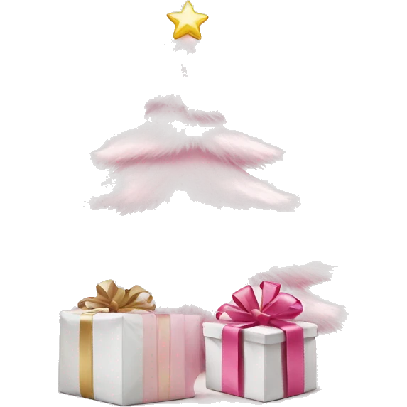 Light pink Christmas gifts under a white Christmas tree  emoji