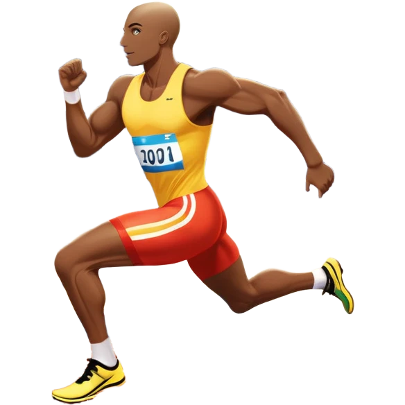 An icon depicting a sprinter in mid-run on a track, muscles tense with speed. The background shows a vibrant stadium filled with cheering fans, bright lights illuminating the track, and a clear sky above. The energy of the race and the thrill of competition are captured in motion.  emoji